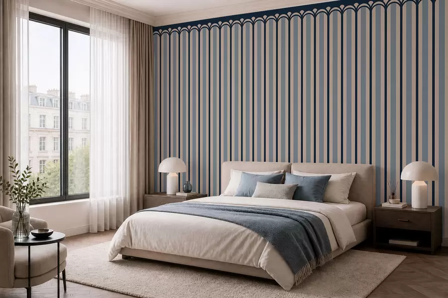 murales de pared Adorno vertical en tonos crema y azul w05610
