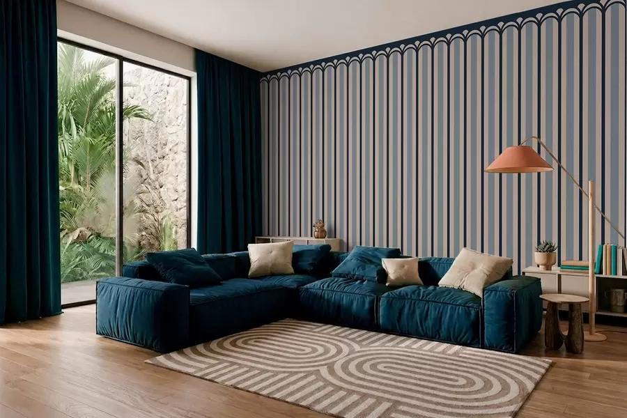 murales de pared Adorno vertical en tonos crema y azul w05610
