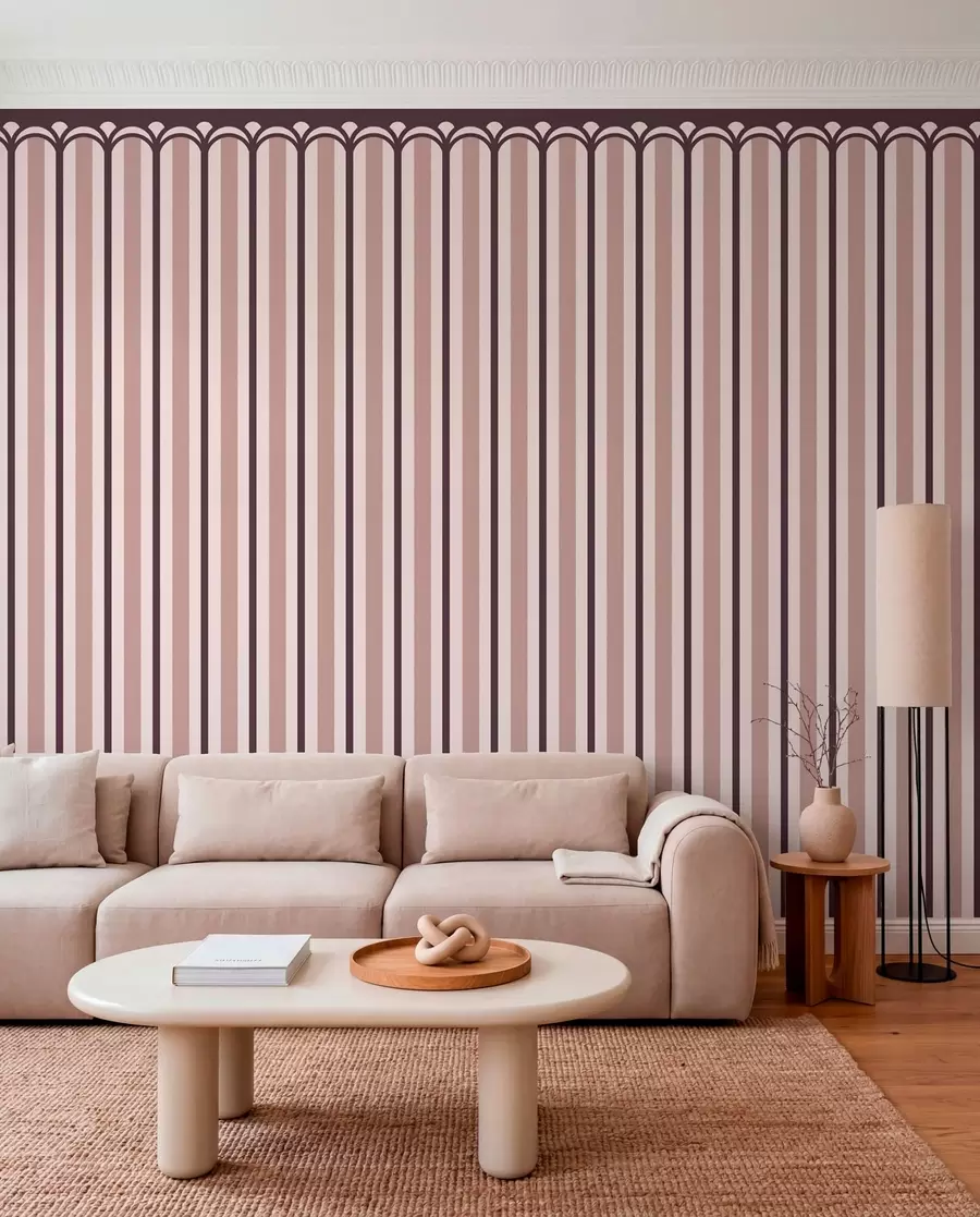 murales de pared Adorno vertical en tonos crema y ciruela w05610v2