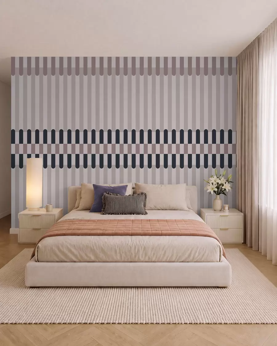 murales de pared Diseño a rayas en tonos crema y azul oscuro w05150v2