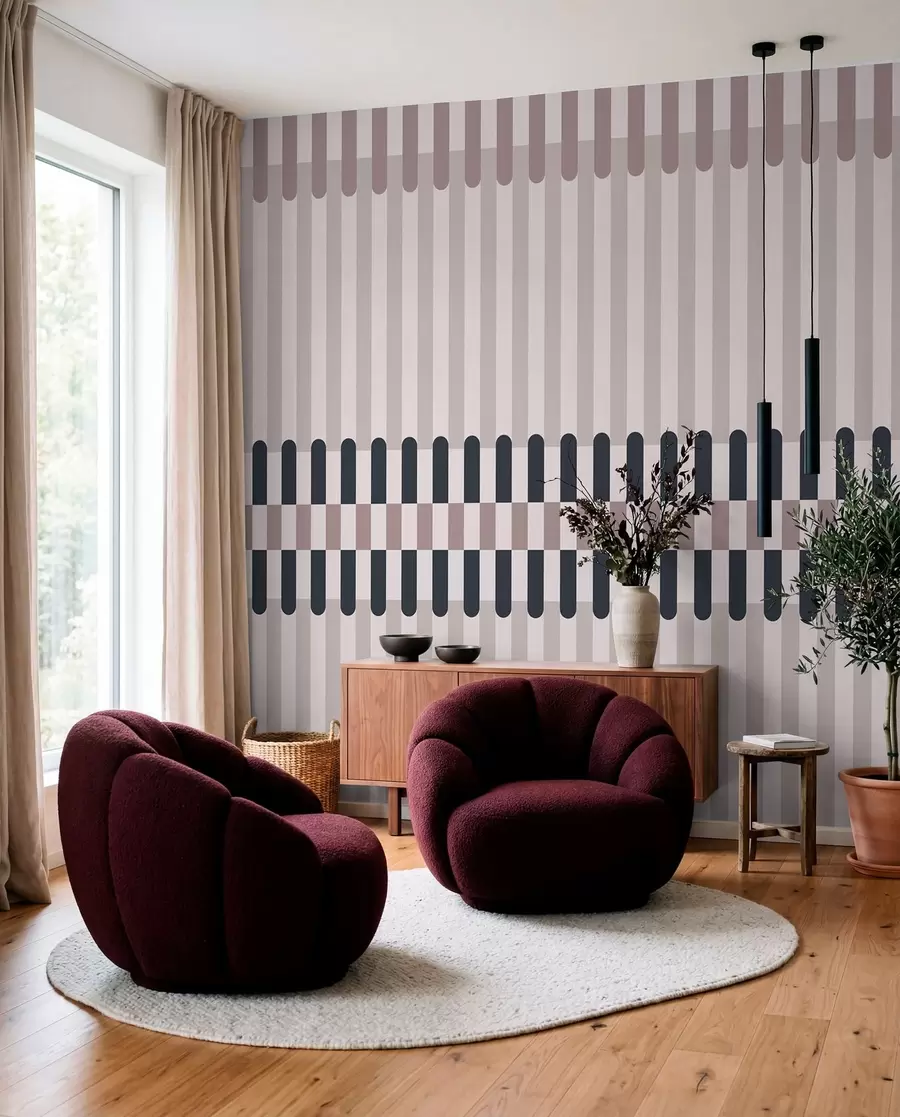 murales de pared Diseño a rayas en tonos crema y azul oscuro w05150v2