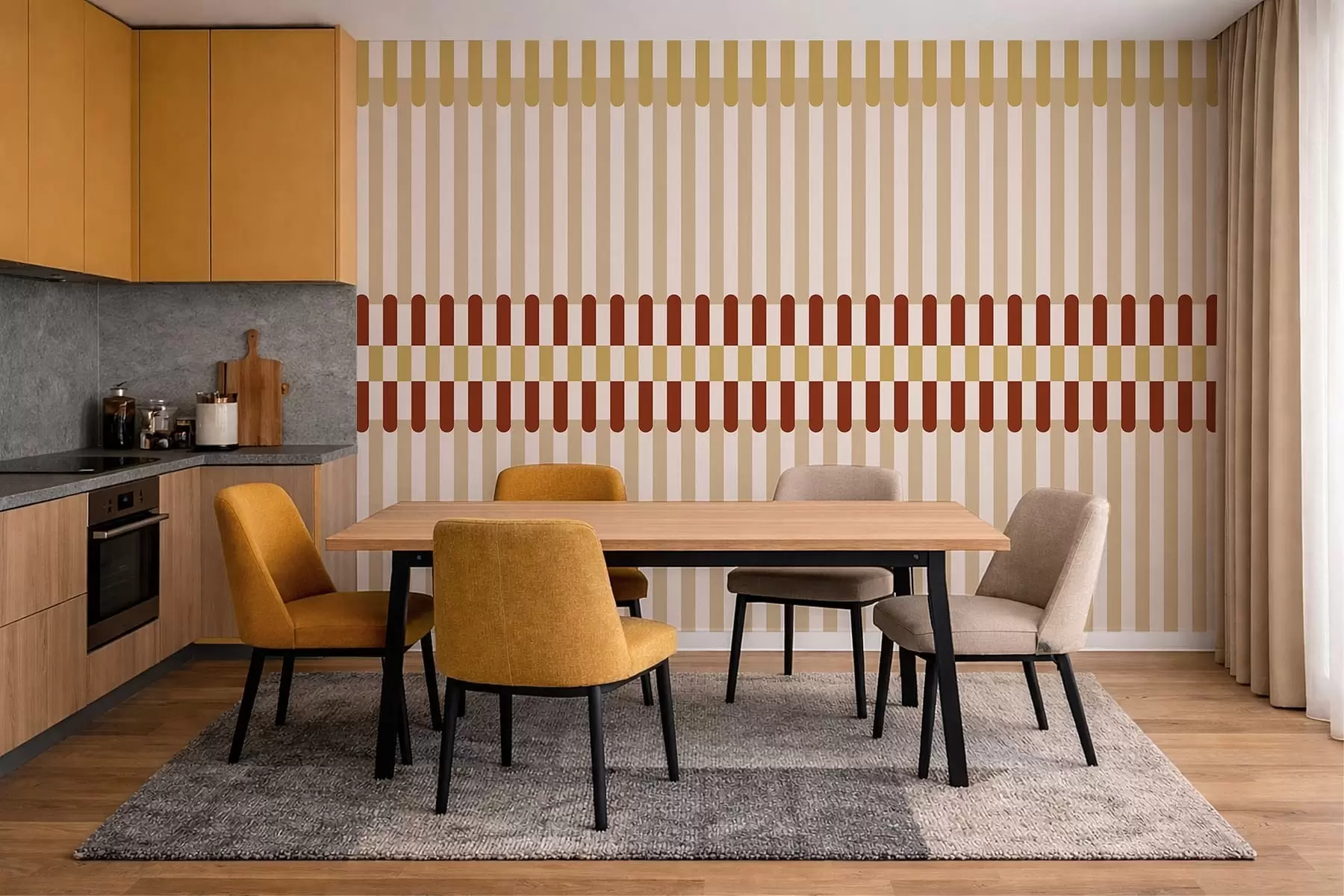 murales de pared Diseño a rayas en tonos beige y terracota w05150v3