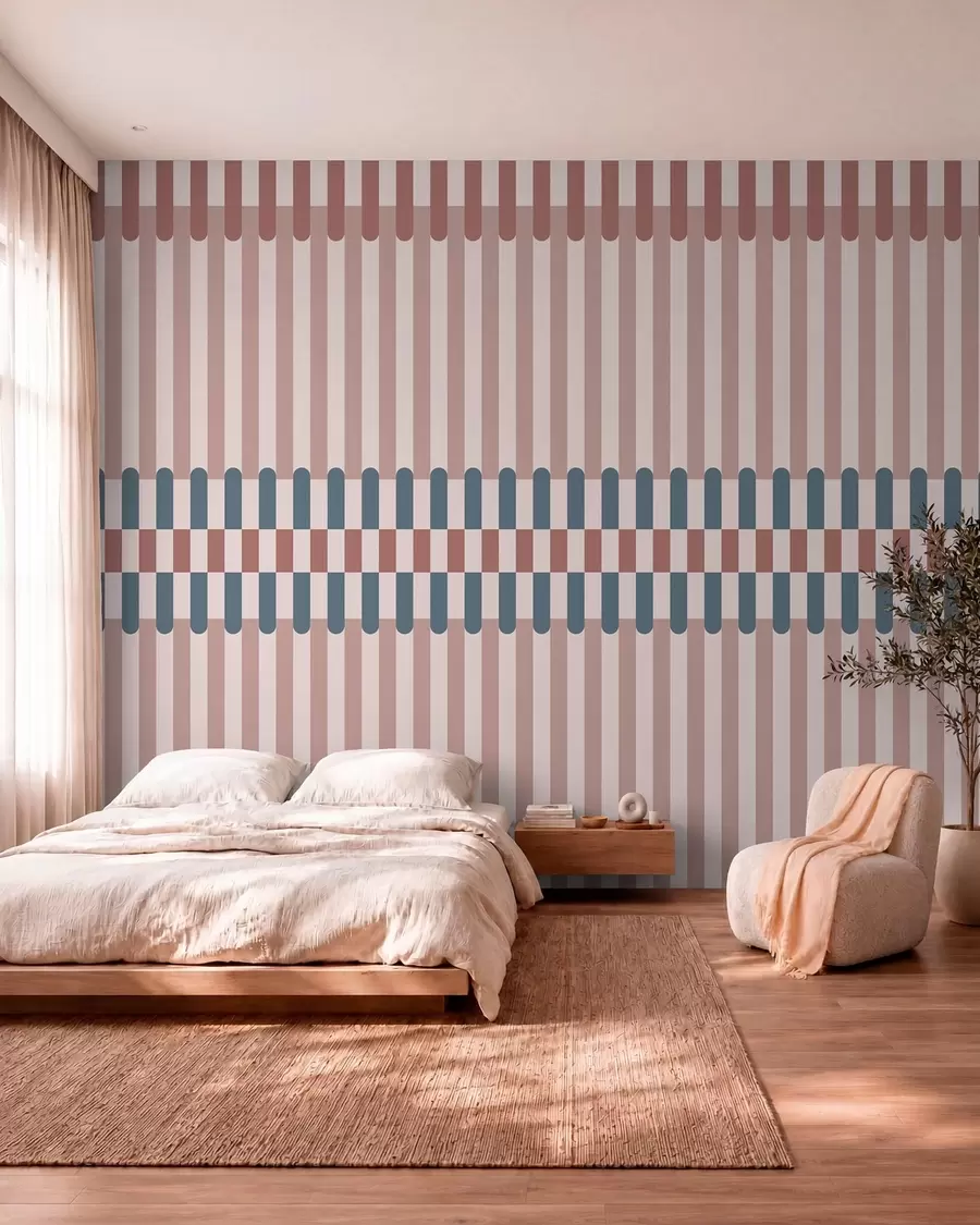 murales de pared Diseño a rayas en tonos rosas y azules w05150v5
