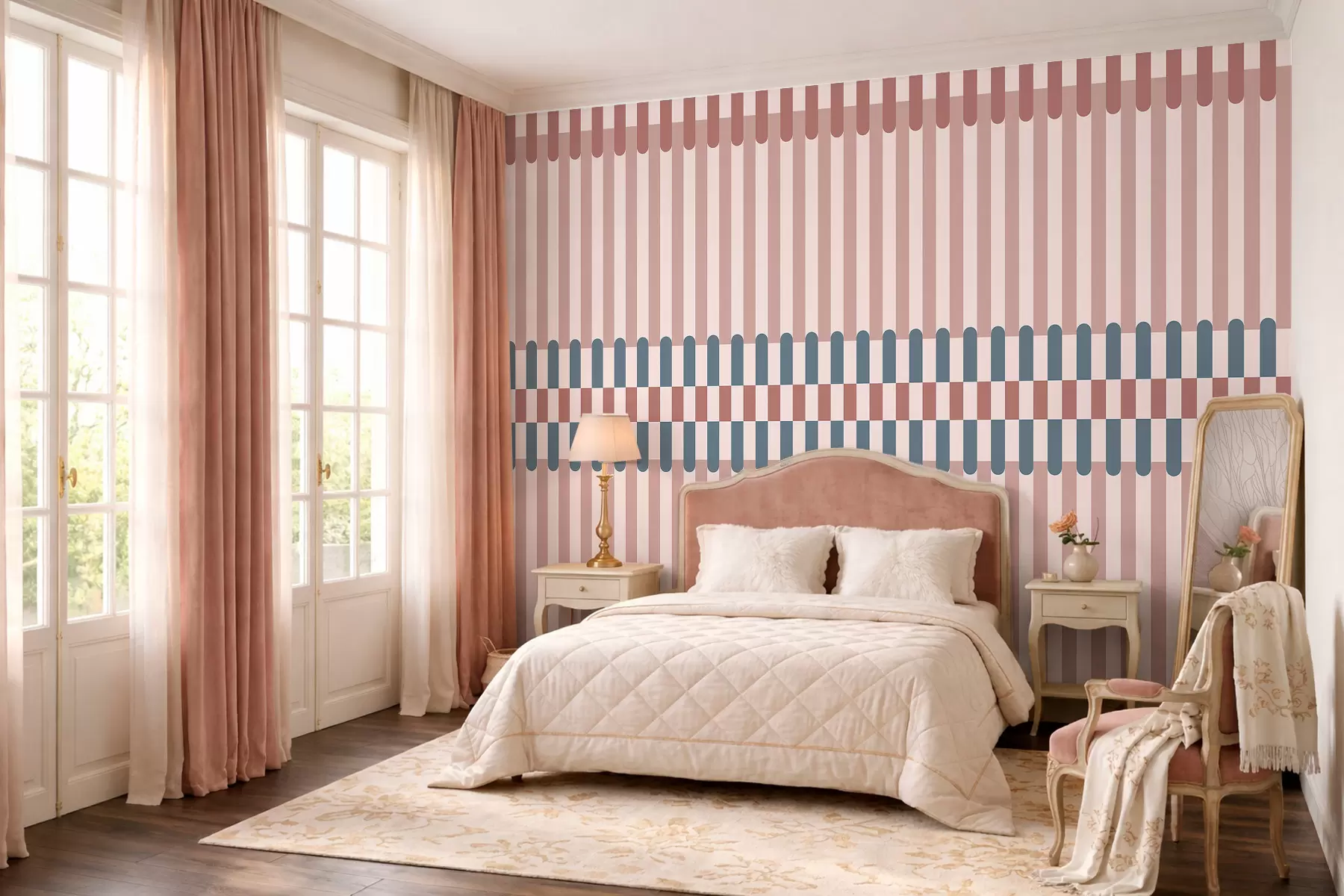 murales de pared Diseño a rayas en tonos rosas y azules w05150v5