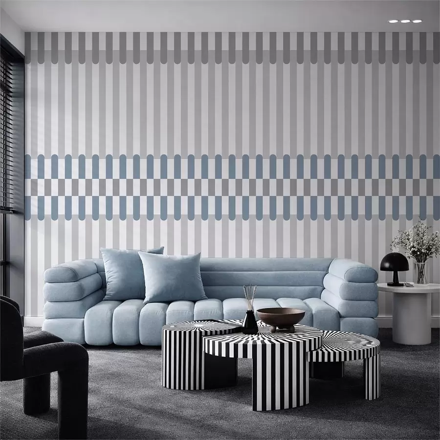 murales de pared Diseño a rayas en tonos grises y azules w05150v6