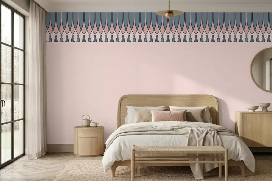 murales de pared Cenefa decorativa con borlas en tonos rosas y azules w05544