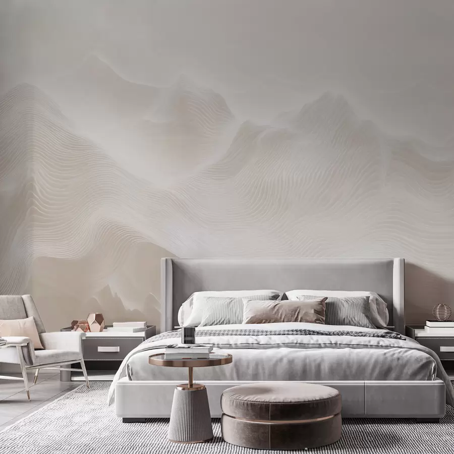 murales de pared Montañas onduladas abstractas en tonos beige, de estilo minimalista w09713