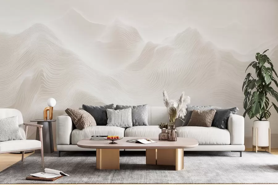 murales de pared Montañas onduladas abstractas en tonos beige, de estilo minimalista w09713