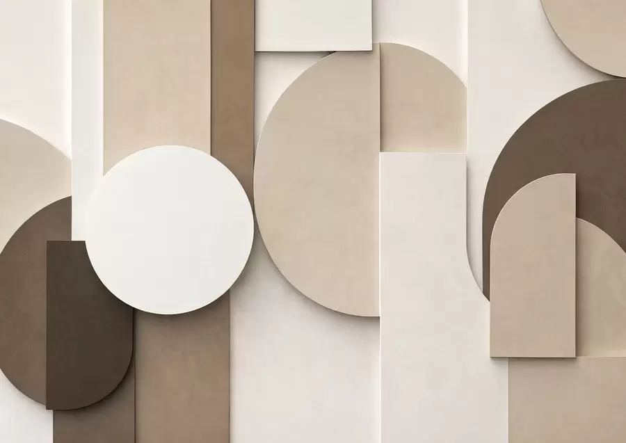murales de pared Formas geométricas en beige con textura en una composición tridimensional en capas; obra de arte minimalista y moderna para la pared w05598