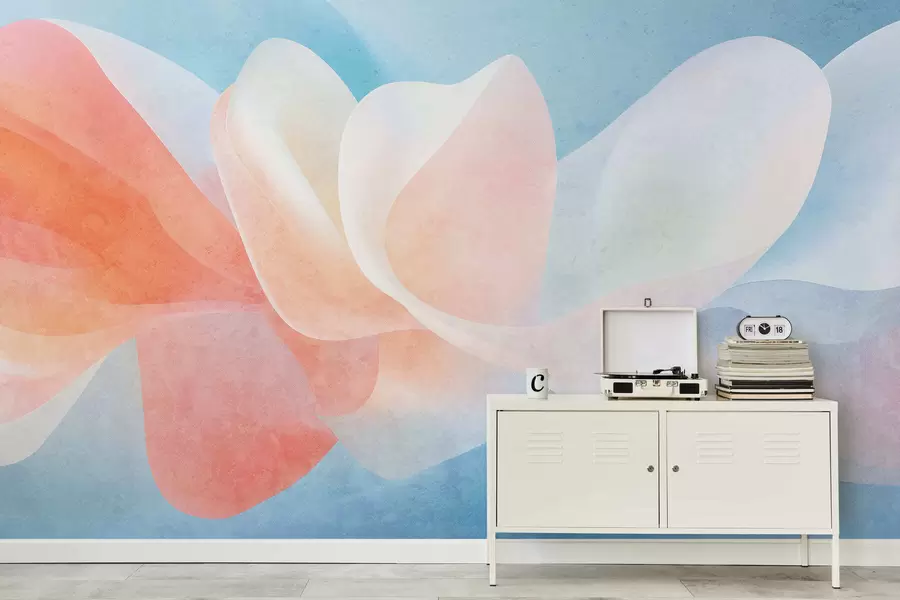 murales de pared Pétalos de colores abstractos con capas suaves y translúcidas al estilo de la acuarela w05603v1
