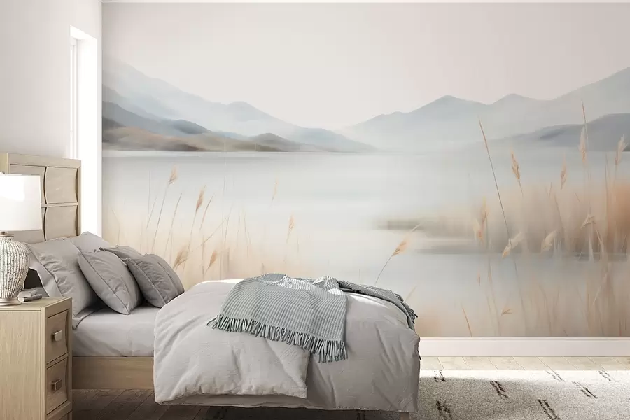 murales de pared Paisaje abstracto de montañas y un lago w05584