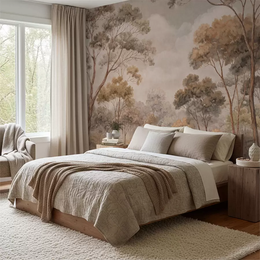murales de pared Un cálido paisaje forestal en tonos naturales w05624v2