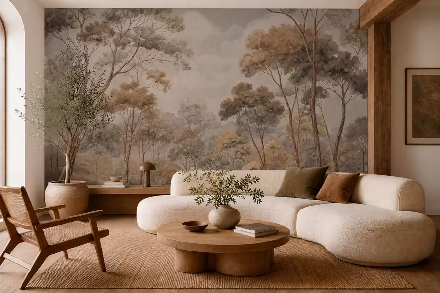 murales de pared Un cálido paisaje forestal en tonos naturales w05624v2