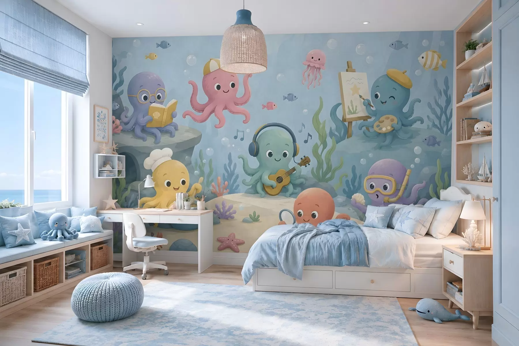 murales de pared Alegres y creativos pulpos del mundo submarino w05568