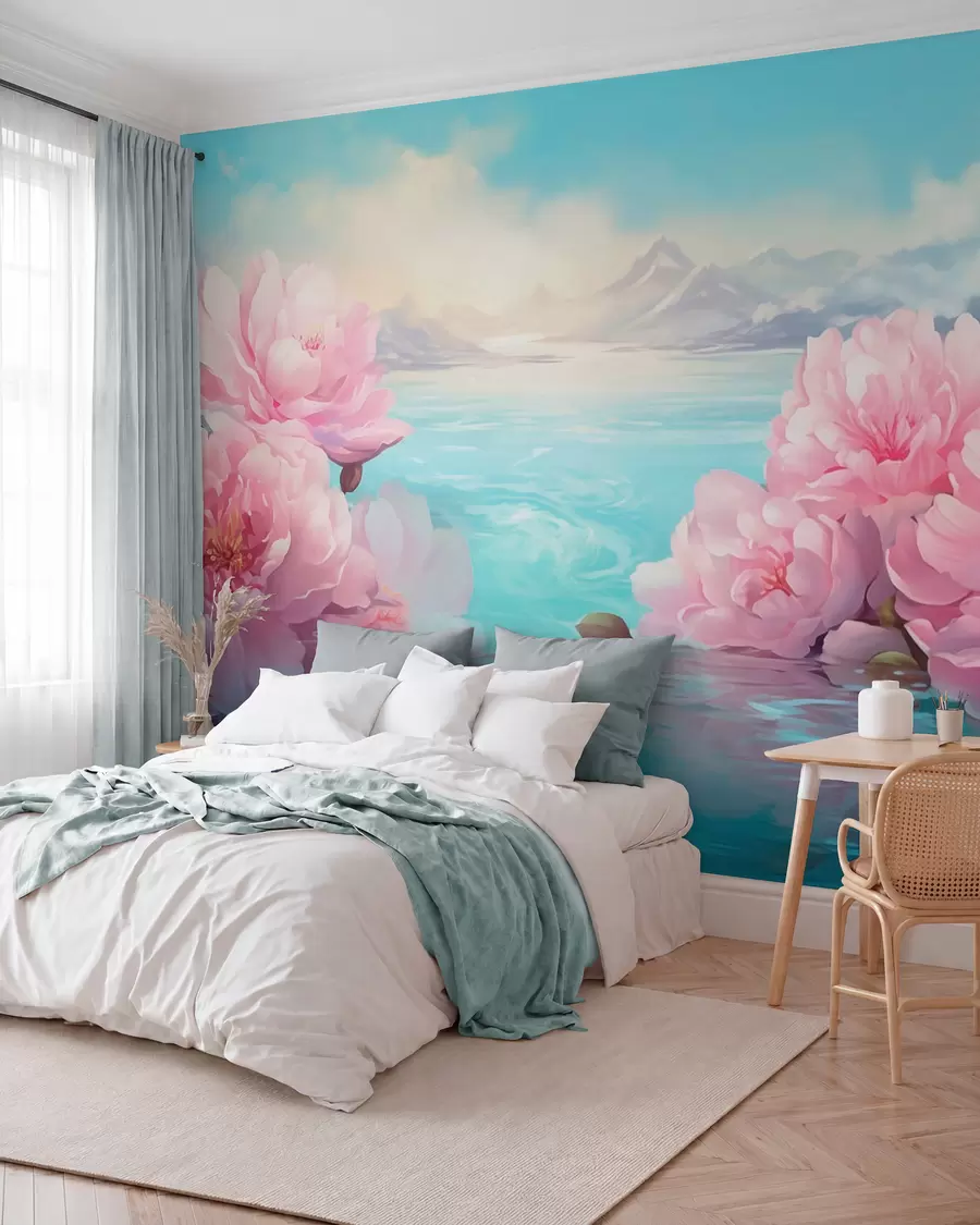 murales de pared Un lago con flores w05621