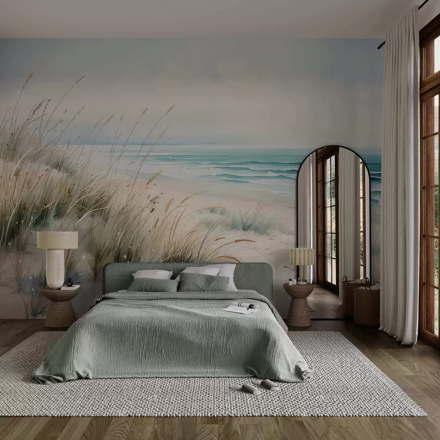 murales de pared Playa de arena con olas y dunas w05537