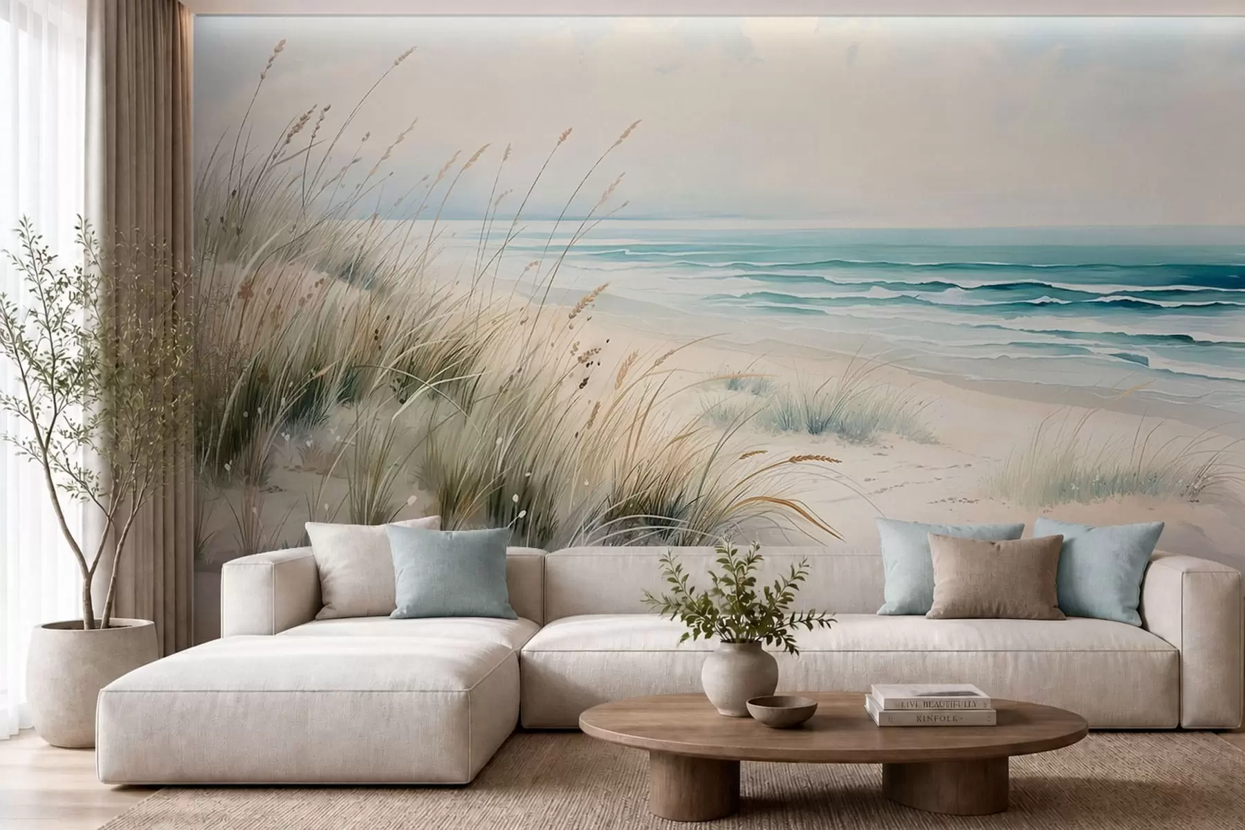 murales de pared Playa de arena con olas y dunas w05537
