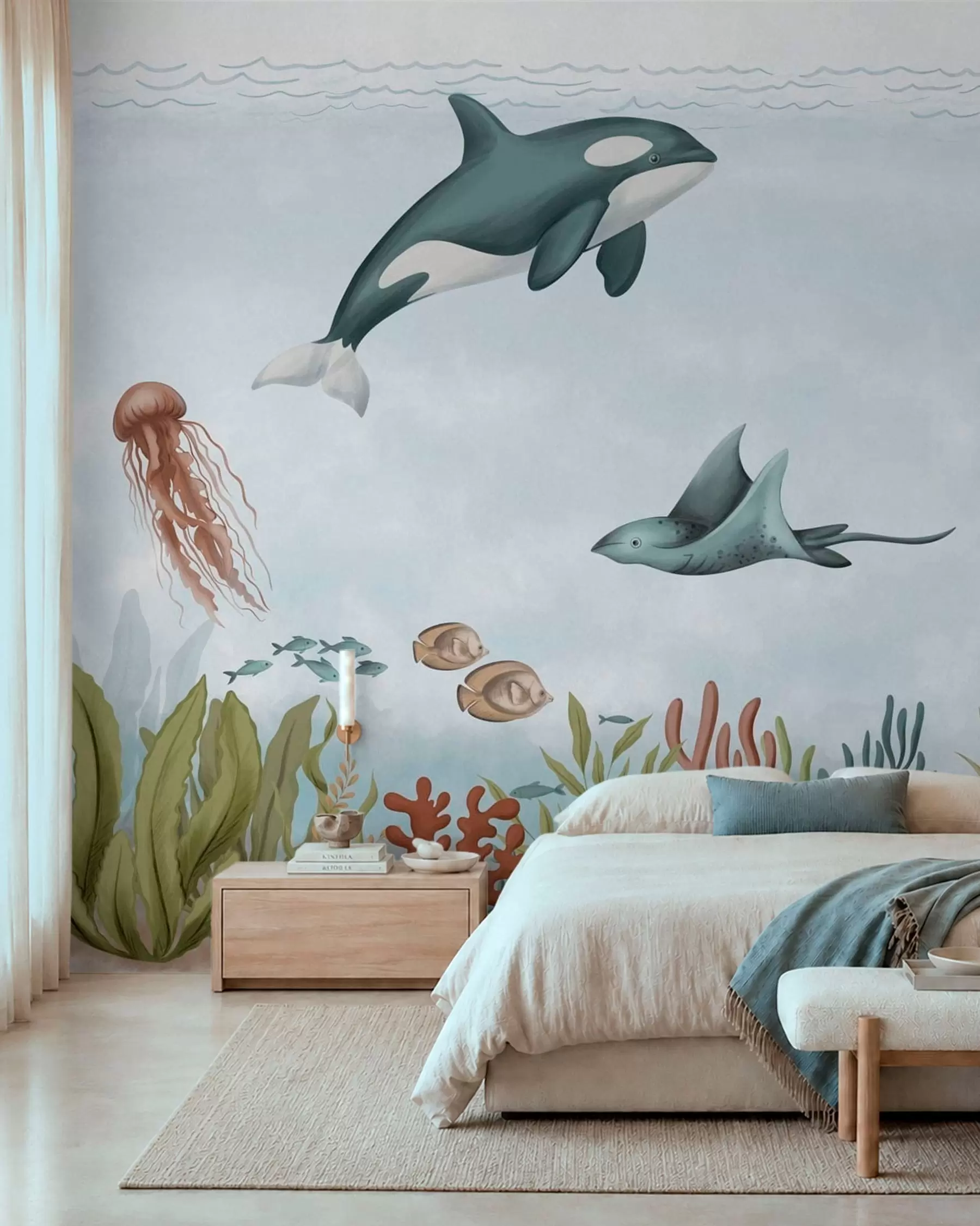murales de pared Criaturas marinas entre corales y algas w05545