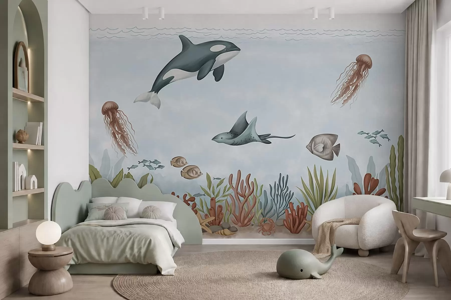 murales de pared Criaturas marinas entre corales y algas w05545