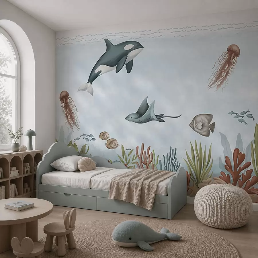 murales de pared Criaturas marinas entre corales y algas w05545
