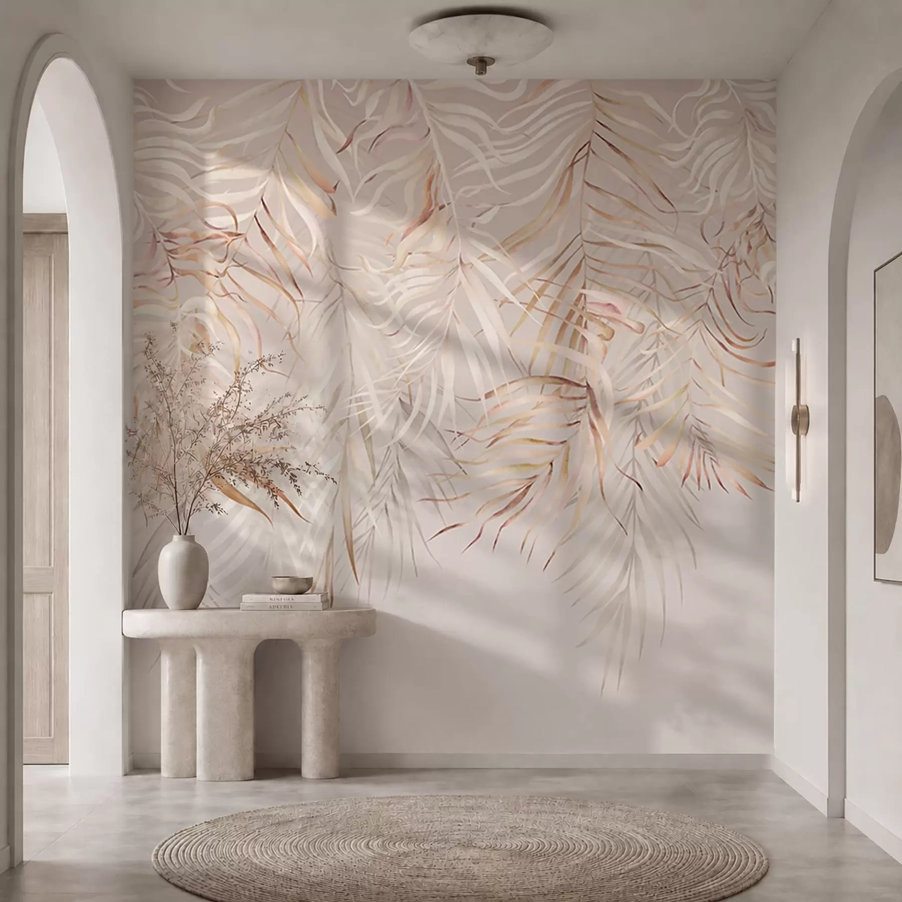 murales de pared Hojas tropicales claras sobre fondo beige w05627v2