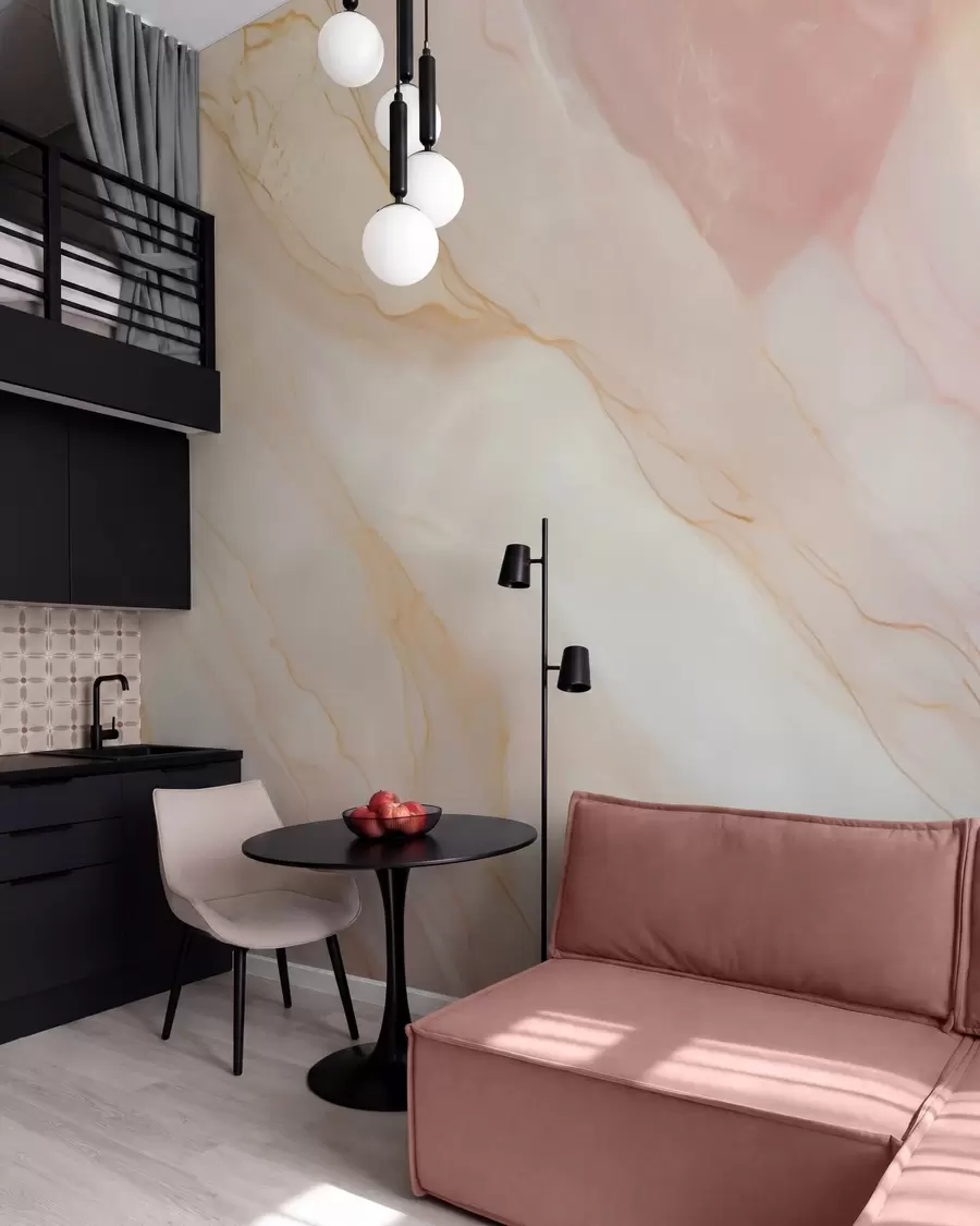 murales de pared Imitación de un patrón abstracto con textura de mármol en tonos rosas y amarillos w05632