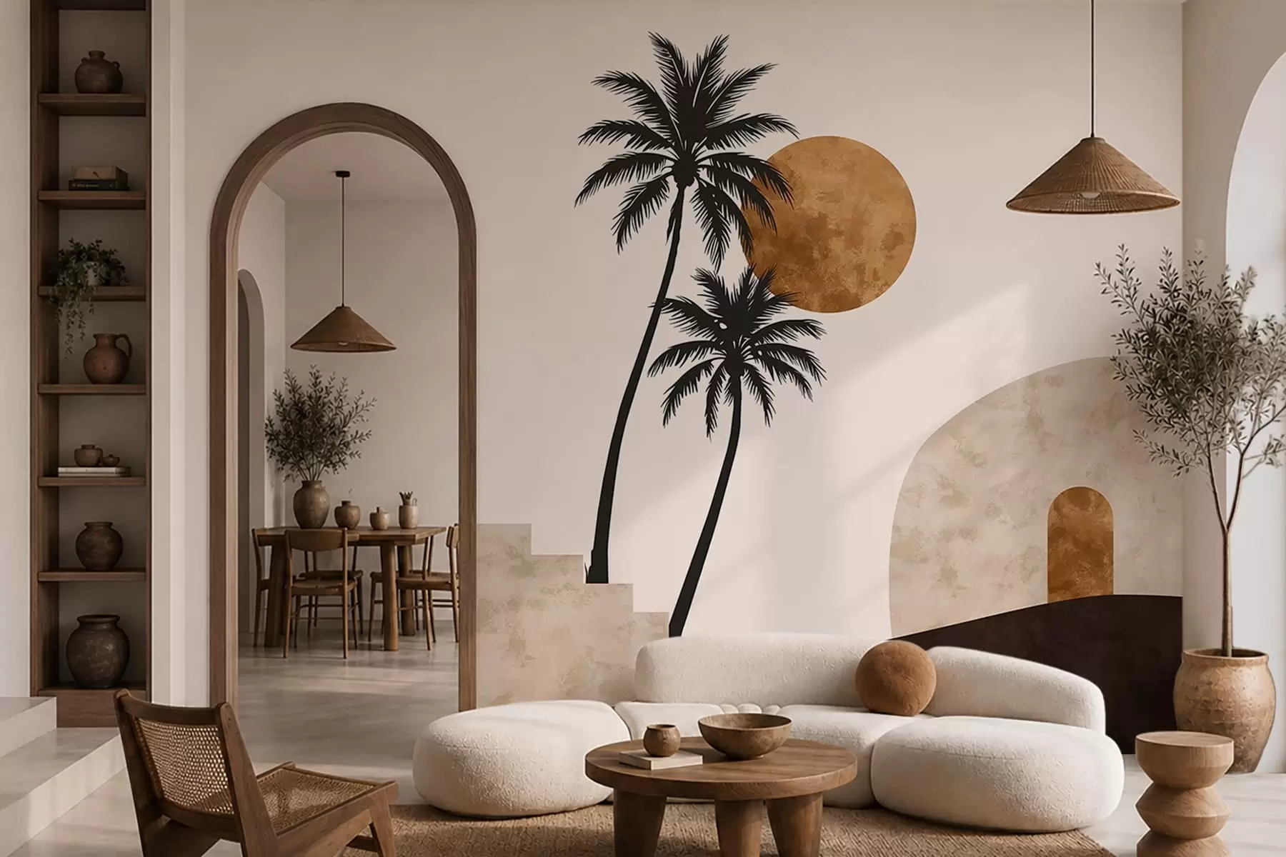 murales de pared Palmeras y un arco bajo el cálido sol w05547