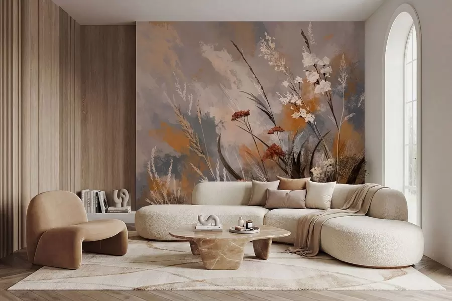 murales de pared Plantas de pradera en tonos naturales cálidos w05539