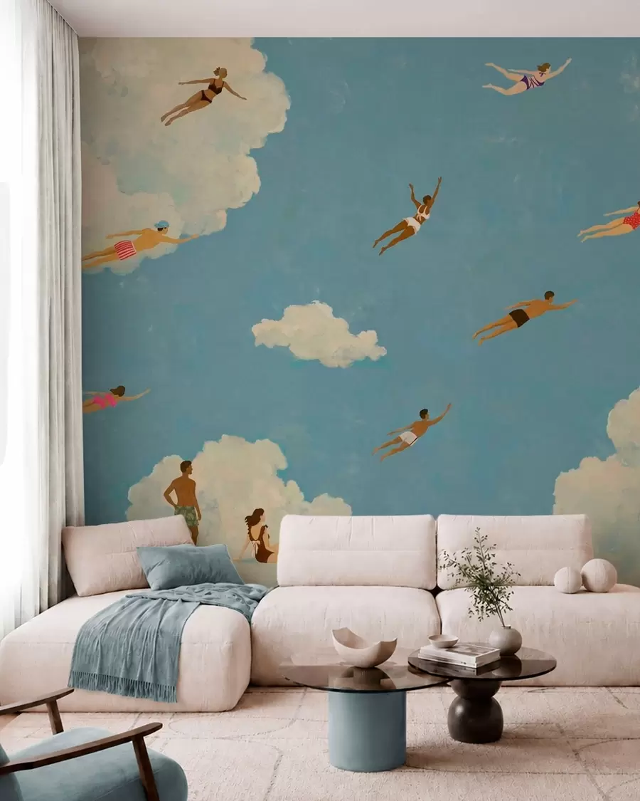 murales de pared Personas flotando entre las nubes en un cielo azul w05628
