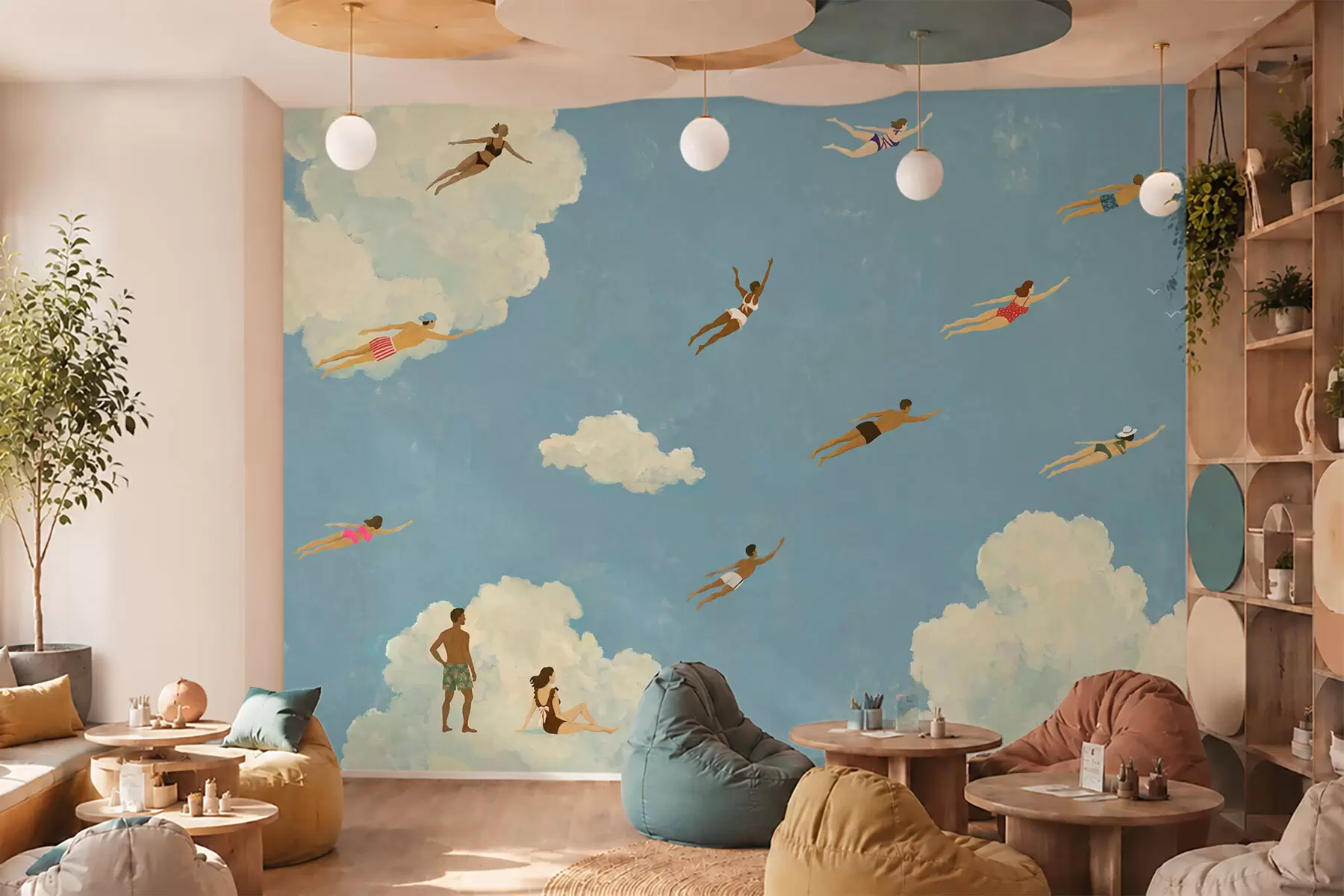 murales de pared Personas flotando entre las nubes en un cielo azul w05628