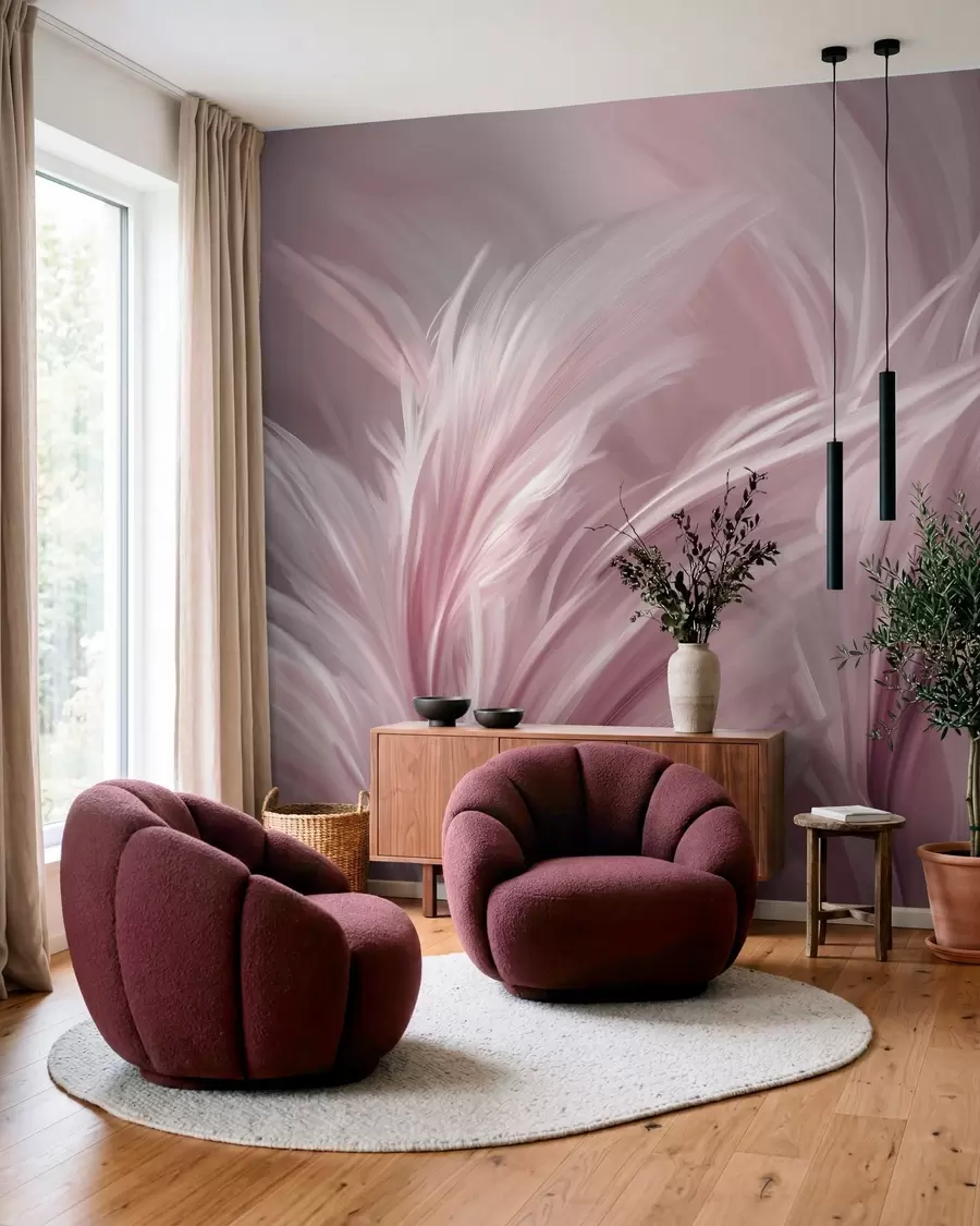 murales de pared Elegantes plumas en tonos rosados w05658v1