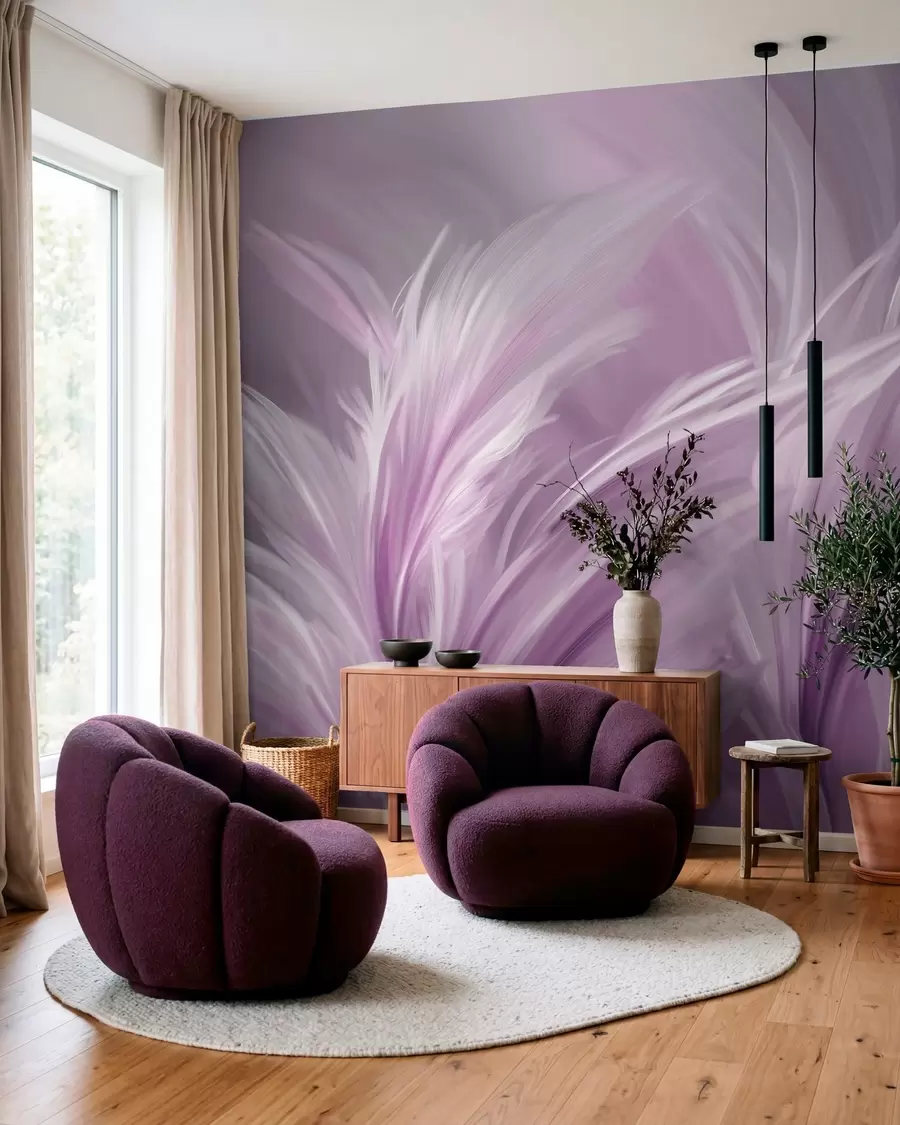 murales de pared Elegantes plumas en tonos morados w05658v2