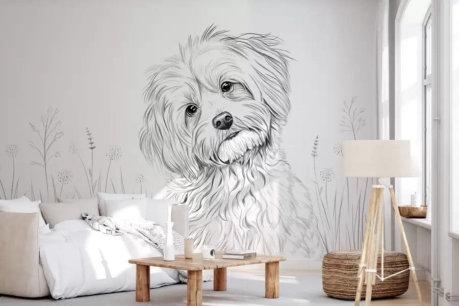 murales de pared Un bonito dibujo de un perro en la hierba w05656