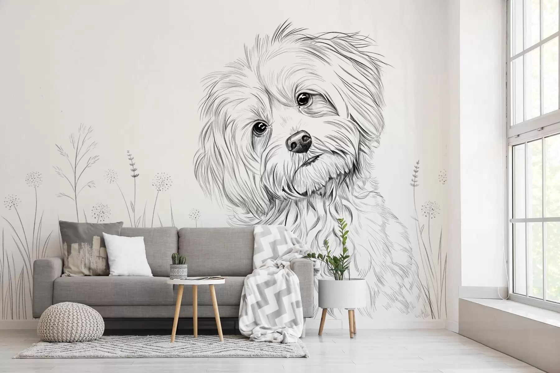 murales de pared Un bonito dibujo de un perro en la hierba w05656