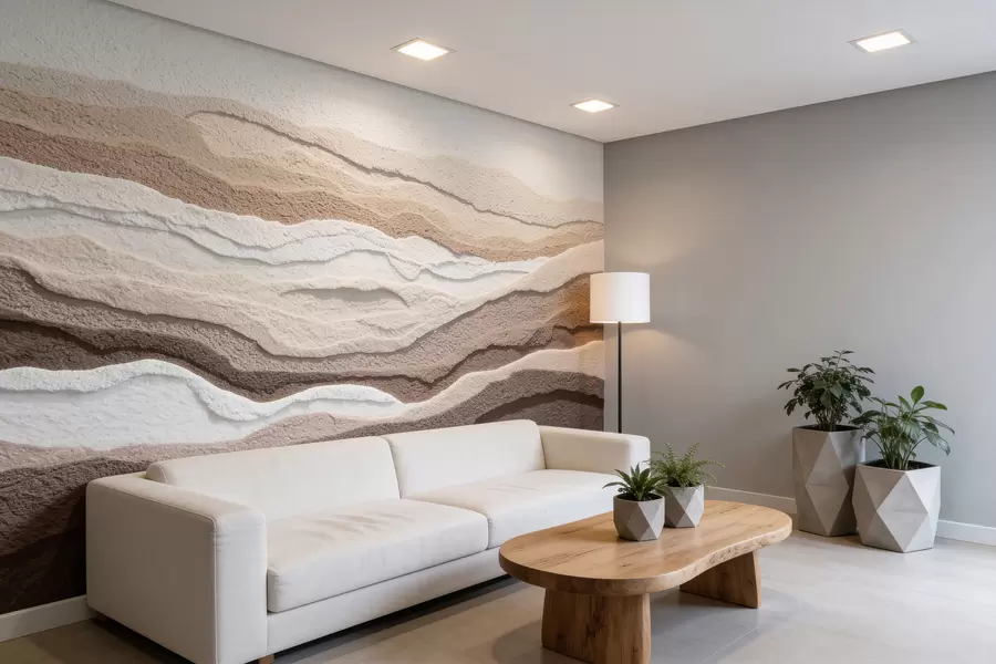 murales de pared Fotomural con textura que representa formaciones de arena en capas en una cálida gama de tonos beige w09807