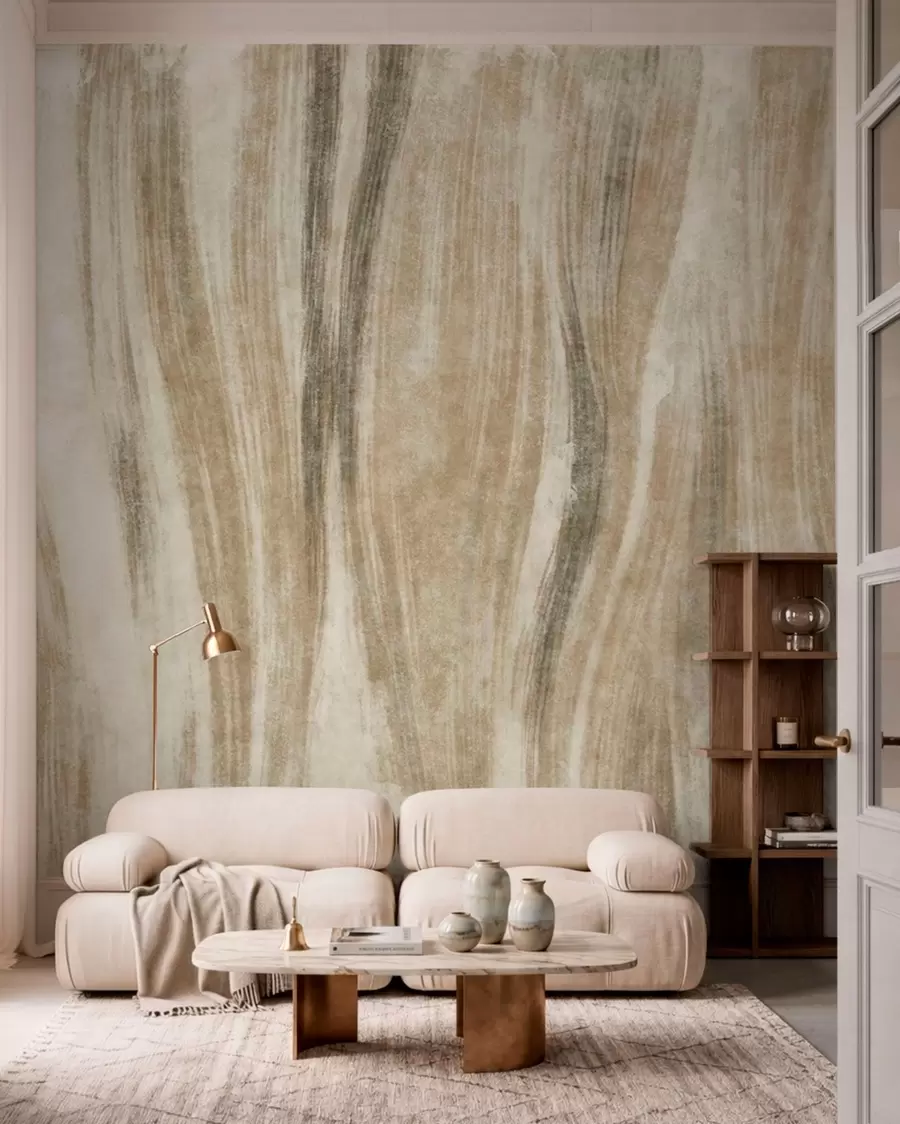 murales de pared Textura abstracta con vetas verticales fluidas en tonos gris-beige w05686v1