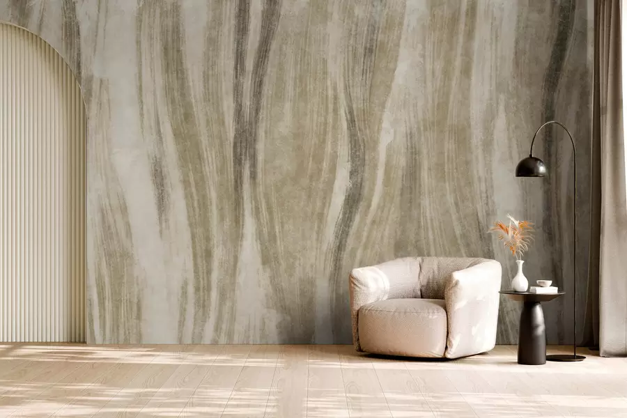 murales de pared Textura abstracta con vetas verticales fluidas en tonos gris-beige w05686v1