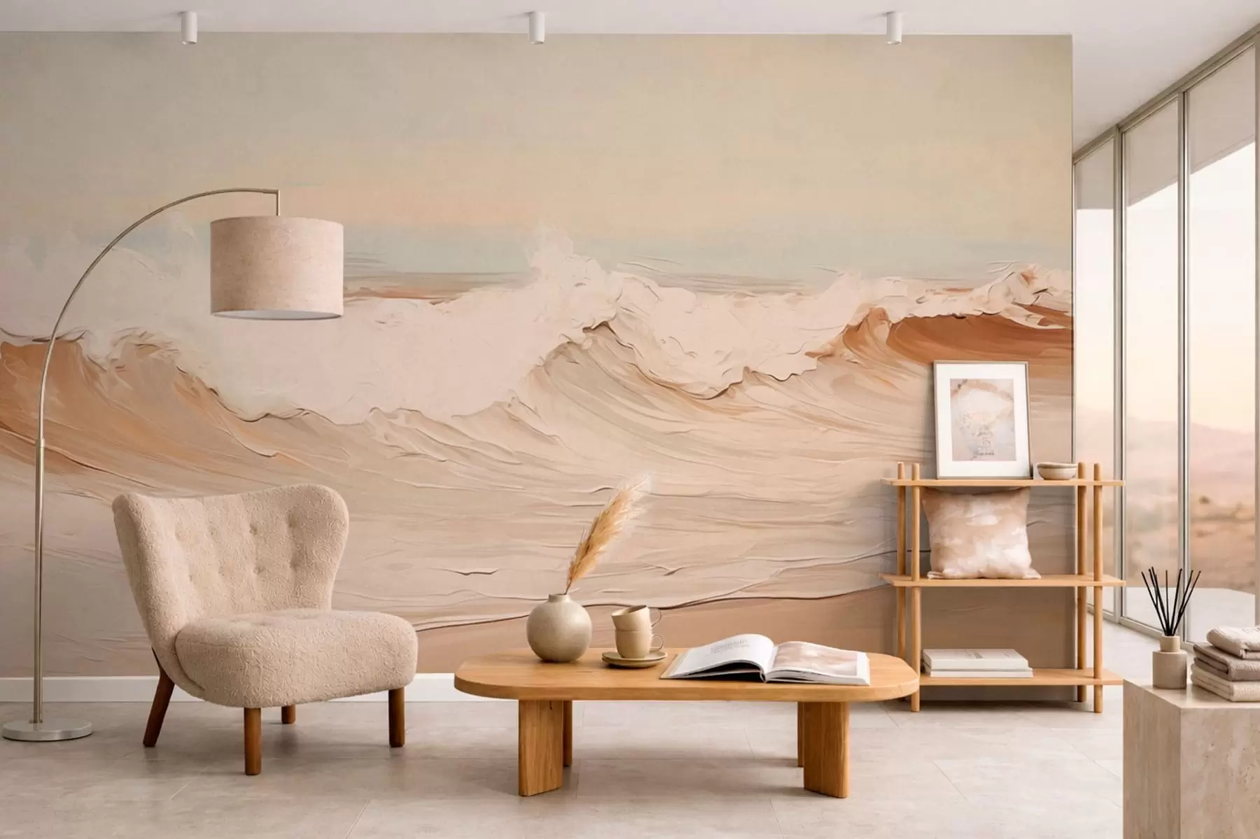 murales de pared Olas marinas abstractas en tonos pastel w05697