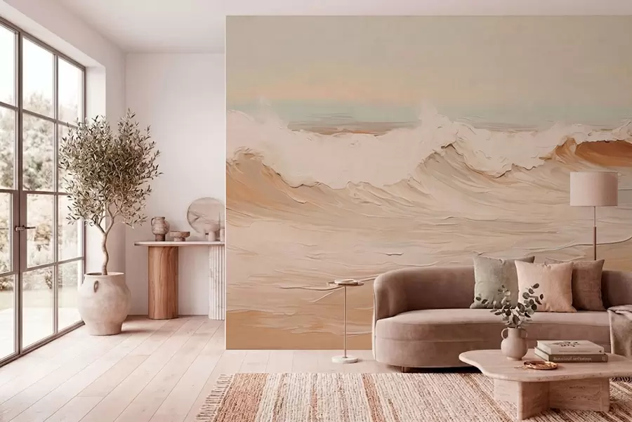 murales de pared Olas marinas abstractas en tonos pastel w05697