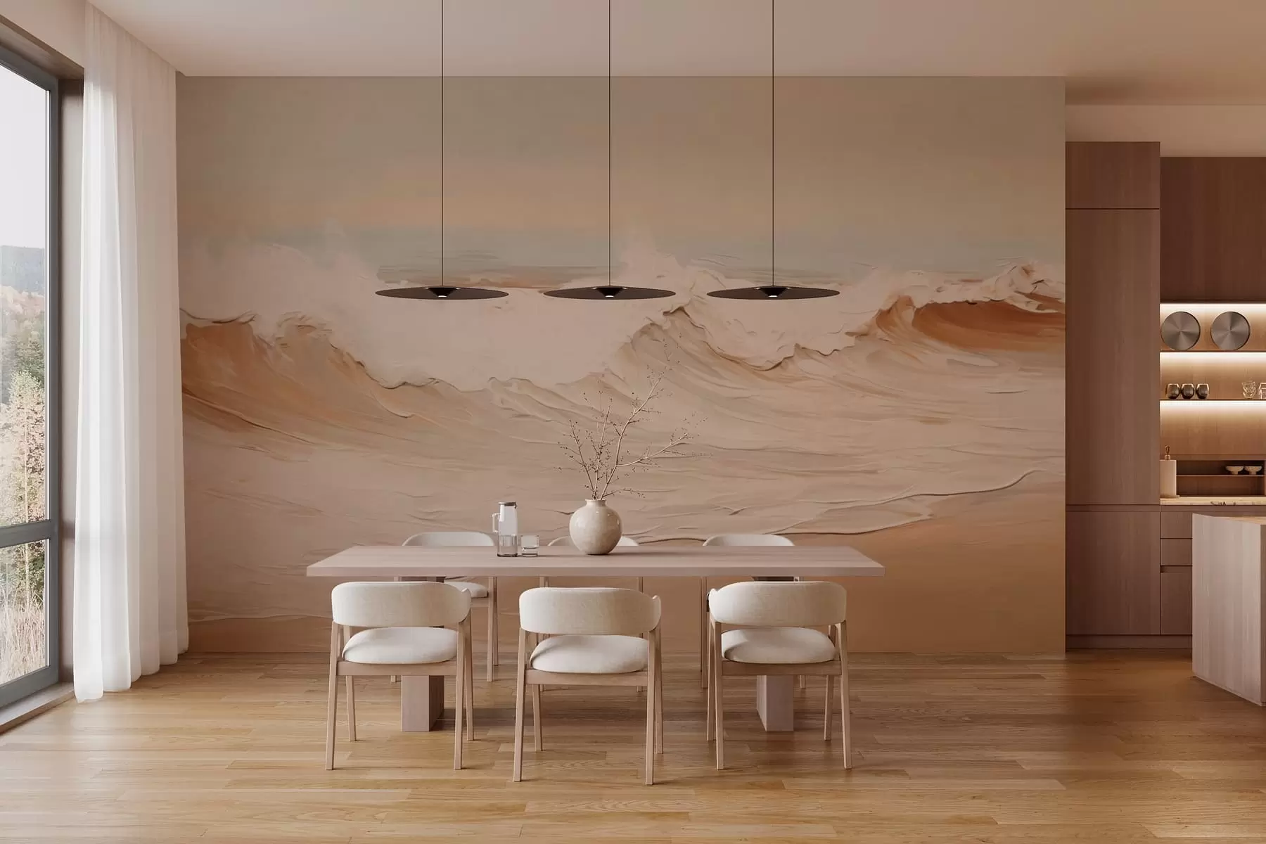 murales de pared Olas marinas abstractas en tonos pastel w05697