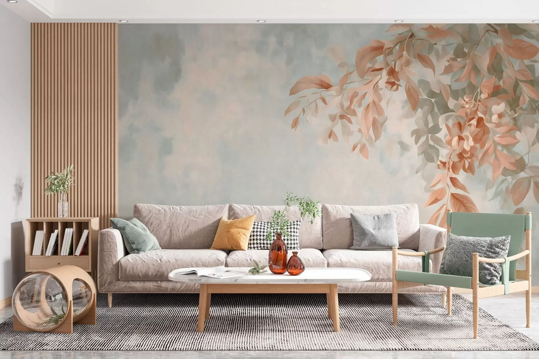 murales de pared ramas de árbol sobre un fondo retro variado w05385