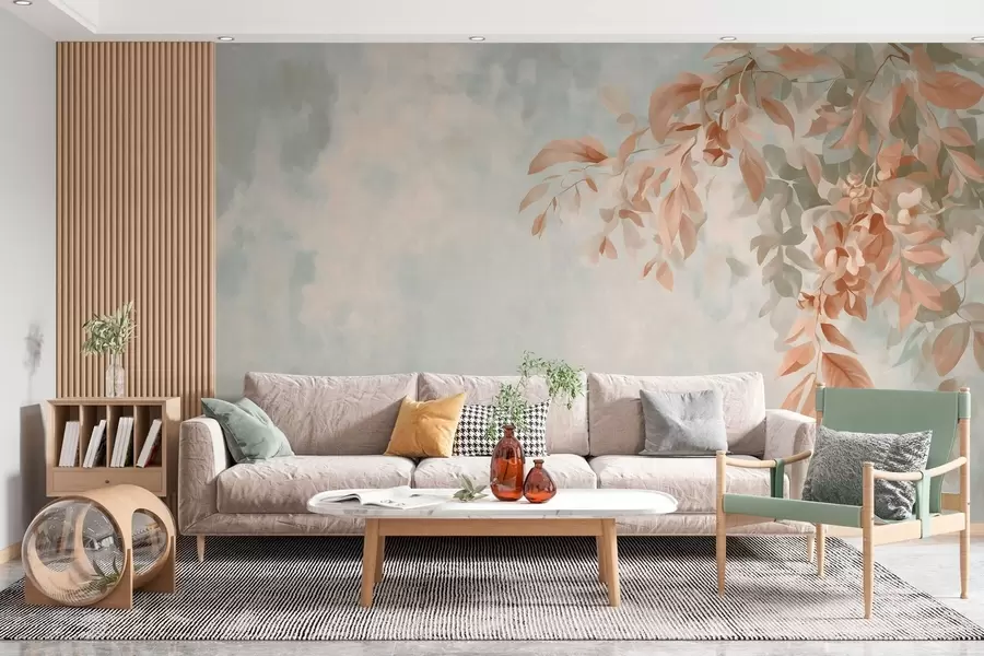murales de pared ramas de árbol sobre un fondo retro variado w05385