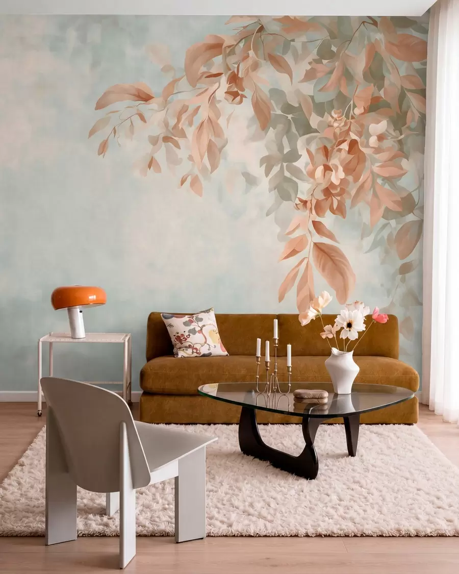 murales de pared ramas de árbol sobre un fondo retro variado w05385