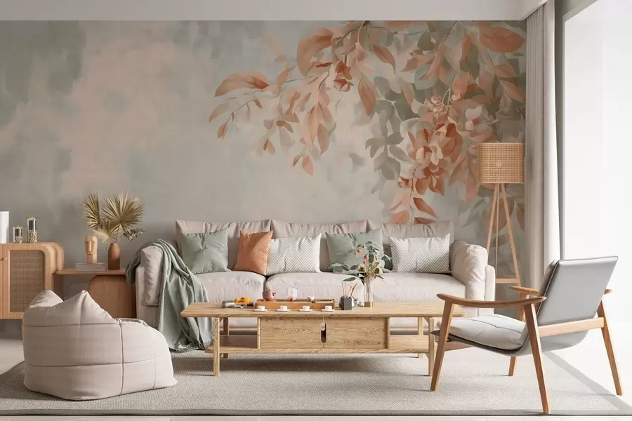 murales de pared ramas de árbol sobre un fondo retro variado w05385