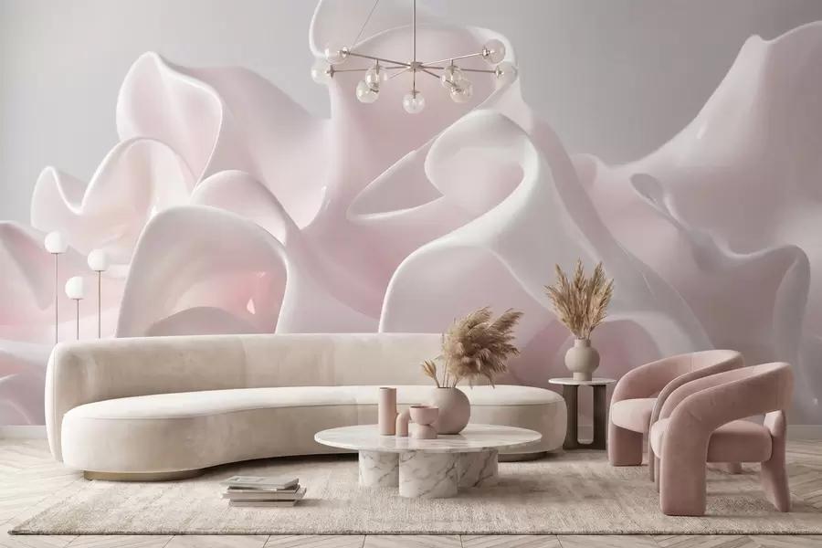 murales de pared Ondas de seda vaporosas en suaves tonos rosa palo w09858