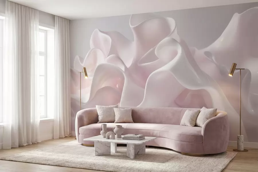 murales de pared Ondas de seda vaporosas en suaves tonos rosa palo w09858