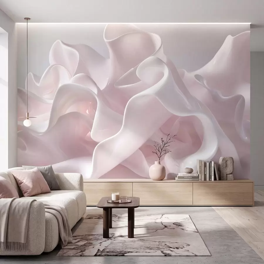 murales de pared Ondas de seda vaporosas en suaves tonos rosa palo w09858