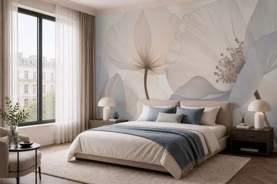 murales de pared Flores grandes y delicadas en tonos pastel claros w05692