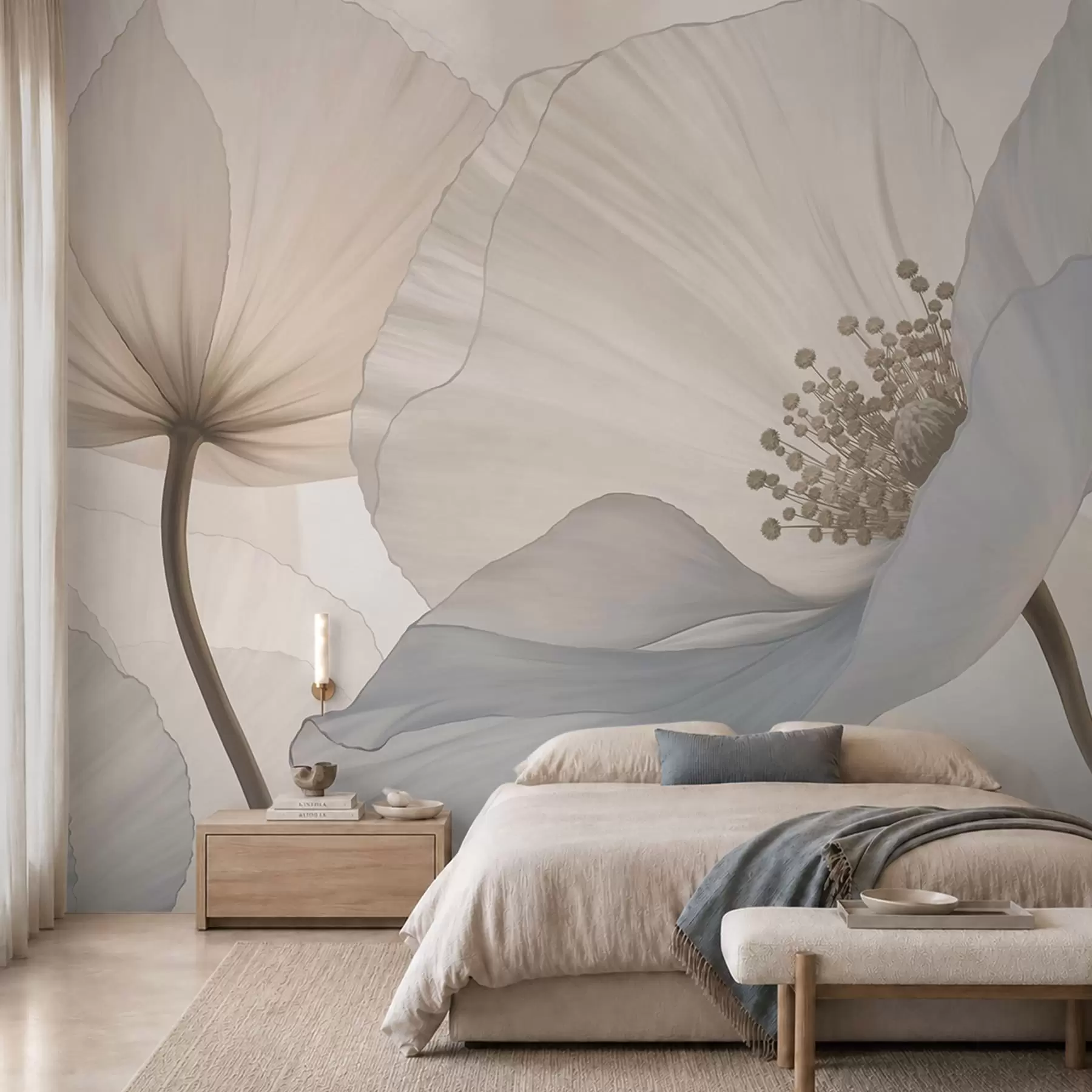 murales de pared Flores grandes y delicadas en tonos pastel claros w05692