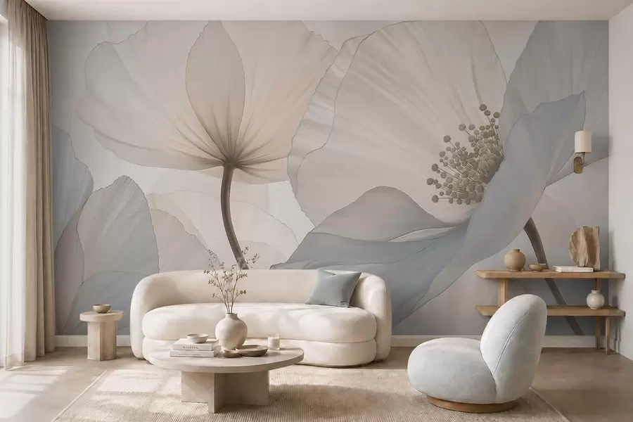 murales de pared Flores grandes y delicadas en tonos pastel claros w05692